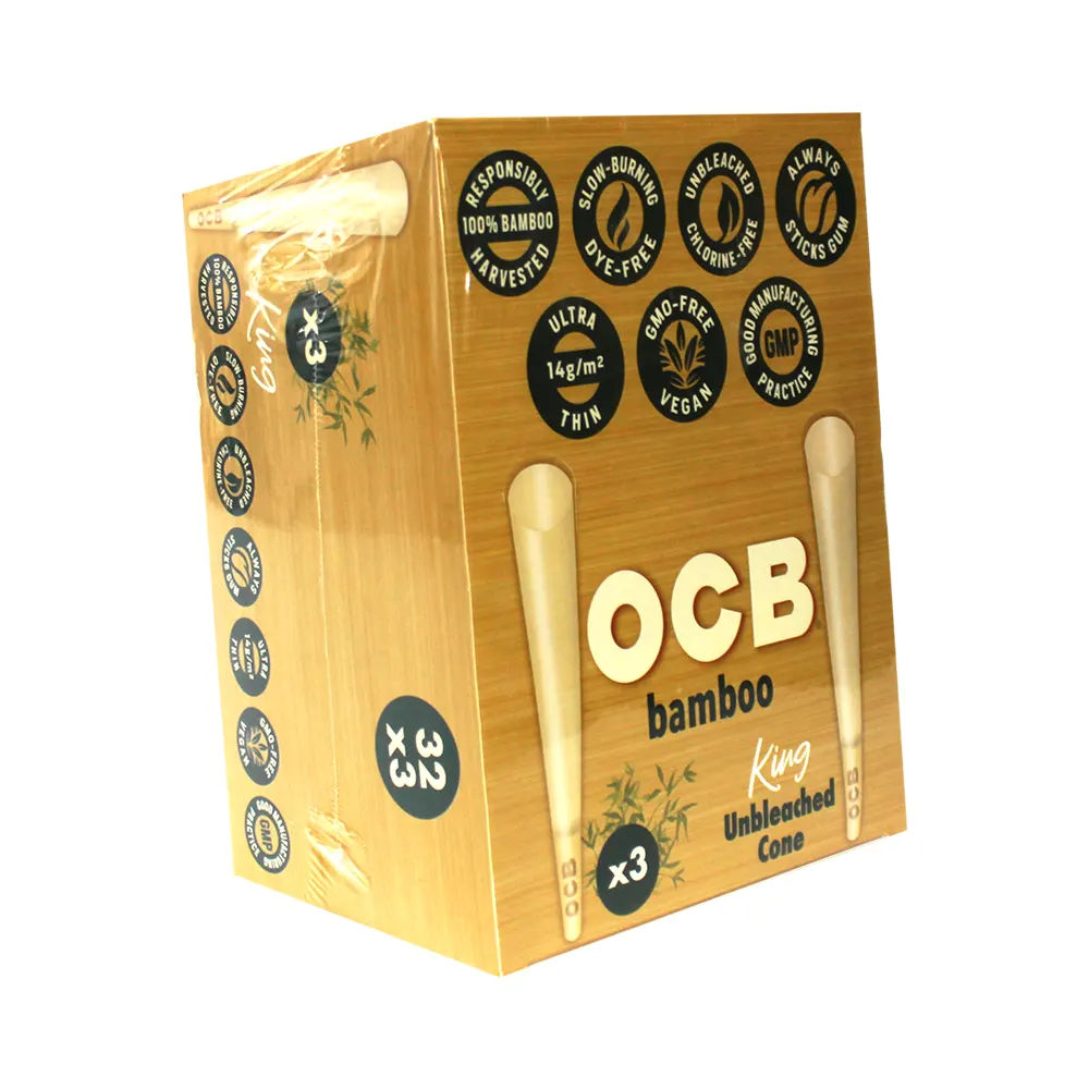 OCB BAMBOO KING SIZE CONE UNBLEACHED 32-3 PACKS