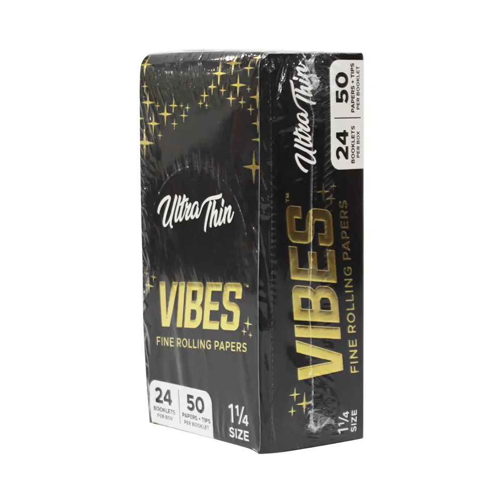 VIBES BLACK 1 1/4 WITH TIP 24 BOOKLETS PER BOX