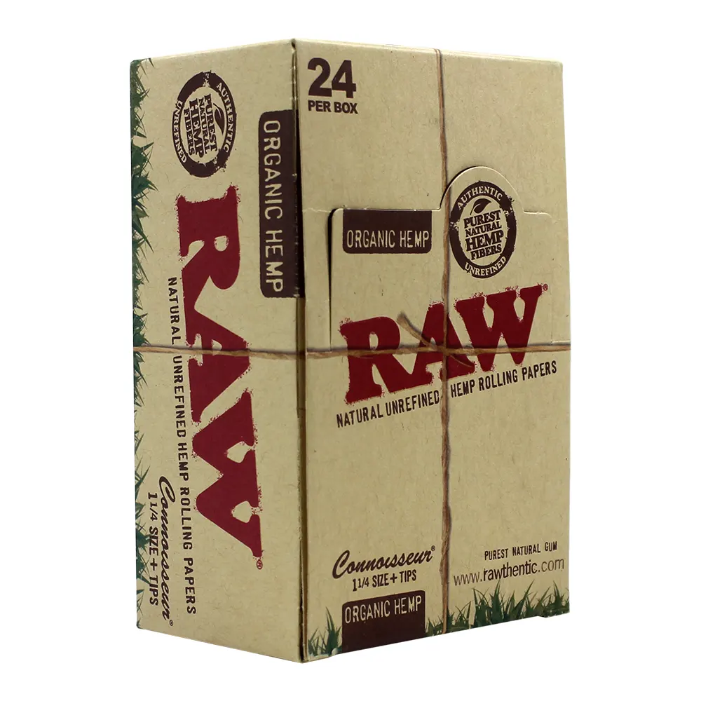 RAW ORGANIC HEMP CONNOISSEUR 1 1/4 + TIPS 24 PER BOX