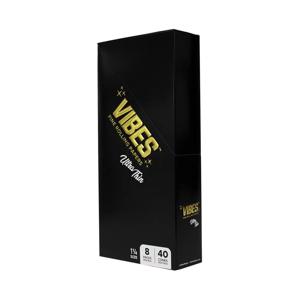 VIBES BLACK 1 1/4 CONE 8 PACKS PER BOX